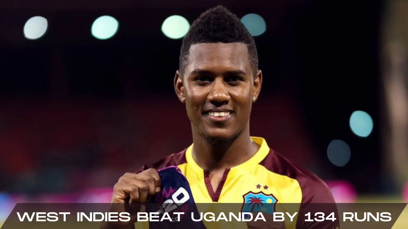 west Indies beat uganda by 134 runs